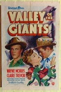 9d942 VALLEY OF THE GIANTS 1sh '38 logger Wayne Morris & pretty Claire Trevor!