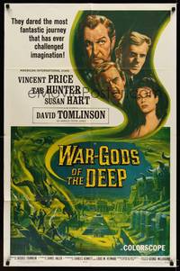 9d957 WAR-GODS OF THE DEEP 1sh '65 Vincent Price, Jacques Tourneur underwater sci-fi, cool art!