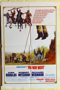 9d959 WAY WEST style B 1sh '67 Kirk Douglas, Robert Mitchum, Richard Widmark, frontier justice!