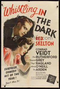 9d970 WHISTLING IN THE DARK 1sh '41 art of wacky Red Skelton & pretty Ann Rutherford!