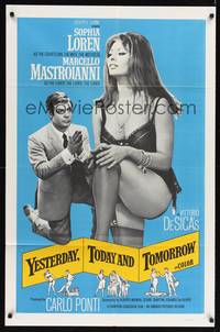 9d994 YESTERDAY, TODAY & TOMORROW 1sh '64 Sophia Loren, Marcello Mastroianni, Vittorio De Sica!