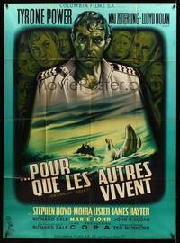 9e149 ABANDON SHIP French 1p '57 wonderful different art of Tyrone Power & cast by Jean Mascii!