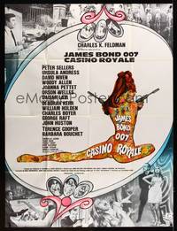 9e176 CASINO ROYALE French 1p '67 all-star Bond spy spoof, sexy psychedelic art + photo montage!
