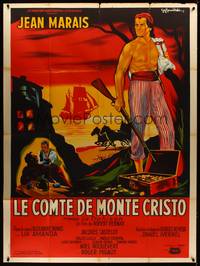 9e186 COUNT OF MONTE CRISTO Episode I French 1p '55 art of barechested Jean Marais by Noel!