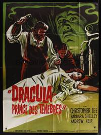 9e205 DRACULA PRINCE OF DARKNESS French 1p R70s art of vampire Christopher Lee + man driving stake!
