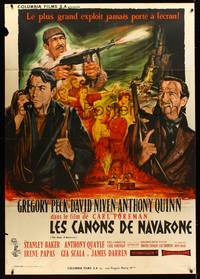 9e242 GUNS OF NAVARONE style C French 1p '61 different art of Peck, Niven & Quinn by Jean Mascii!