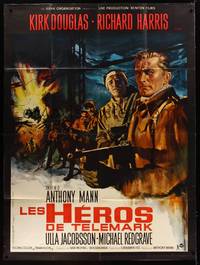 9e245 HEROES OF TELEMARK French 1p '66 different art of Kirk Douglas & Richard Harris by Mascii!
