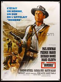 9e247 HOMBRE French 1p '66 Martin Ritt, completely different art of Paul Newman by Boris Grinsson!