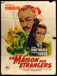 9e250 HOUSE OF STRANGERS French 1p '49 different art of Edward G. Robinson, Conte & sexy Hayward!