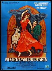 9e251 HUNCHBACK OF NOTRE DAME French 1p '57 different art of Quinn & sexy Lollobrigida by Peron!