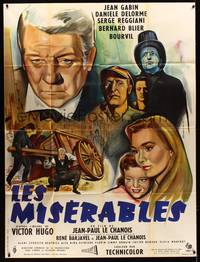 9e287 LES MISERABLES French 1p R66 great artwork of Jean Gabin & top stars by Andre Bertrand!