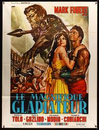 9e303 MAGNIFICENT GLADIATOR French 1p '64 art of Mark Forest as Il Magnifico Gladiatore by Casaro!