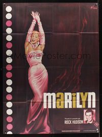 9e310 MARILYN French 1p R82 full-length art of sexy Monroe & Rock Hudson by Boris Grinsson!