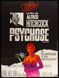 9e338 PSYCHO French 1p R69 different image of sexy half-dressed Janet Leigh, Perkins, Hitchcock