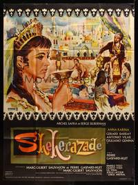 9e362 SCHEHERAZADE style B French 1p '63 different art of elegant Anna Karina in the title role!
