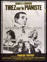 9e365 SHOOT THE PIANO PLAYER French 1p R70s Truffaut's Tirez sur le pianiste. art by Feuillie!