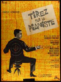 9e364 SHOOT THE PIANO PLAYER French 1p '60 Truffaut's Tirez sur le pianiste, cool art by Bourduge!