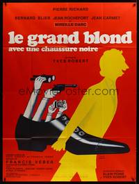 9e379 TALL BLOND MAN WITH ONE BLACK SHOE French 1p R70s great wacky artwork by Herve Morvan!