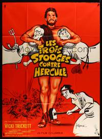 9e385 THREE STOOGES MEET HERCULES French 1p '61 different art of them w/Samson Burke by Kerfyser!