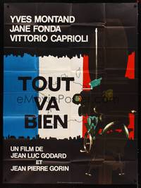 9e388 TOUT VA BIEN French 1p '72 Jean-Luc Godard, cool artwork of movie camera & French flag!