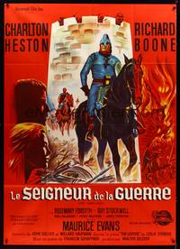 9e405 WAR LORD French 1p '65 different art of Charlton Heston on horseback by Guy Gerard Noel!