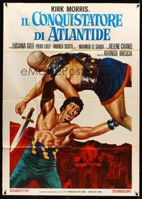 9e446 CONQUEROR OF ATLANTIS Italian 1p R72 art of Kirk Morris as Hercules by Luca Crovato!