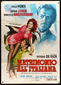 9e512 MARRIAGE ITALIAN STYLE Italian 1p '64 de Sica, sexy Loren, Mastroianni, art by Crovato!