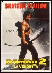 9e547 RAMBO FIRST BLOOD PART II Italian 1p '85 different image of Sylvester Stallone holding bow!