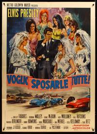 9e568 SPINOUT Italian 1p '67 different art of Elvis w/brides, race cars & sexy girls by Di Stefano