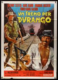 9e587 TRAIN FOR DURANGO Italian 1p '73 art of stars with guns on railroad tracks by De Seta!