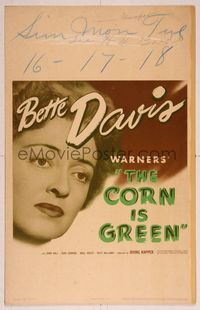 9e029 CORN IS GREEN WC '45 super close up of Bette Davis, who lives in an Irish mining town!