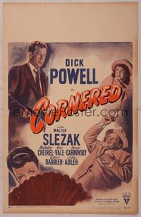 9e030 CORNERED WC '46 great artwork of Dick Powell pointing gun & Walter Slezak!