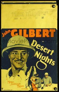 9e031 DESERT NIGHTS WC '29 cool art of adventurer John Gilbert wearing pith helmet!