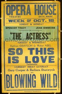 9e087 OPERA HOUSE THEATRE OCTOBER 18TH local theater WC '53 Actress, Blowing Wild, So This is Love!