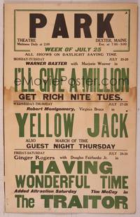 9e090 PARK THEATRE JULY 25-30 WC '38 I'll Give a Million, Yellow Jack, The Traitor & more!