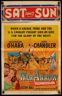 9e132 WAR ARROW WC '54 George Sherman, Maureen O'Hara & Jeff Chandler fight Native Americans!