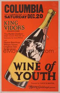 9e135 WINE OF YOUTH WC '24 King Vidor, cool art of young lovers kissing inside wine bottle!