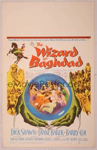 9e137 WIZARD OF BAGHDAD WC '60 great image of Dick Shawn in sexy Arabian harem!