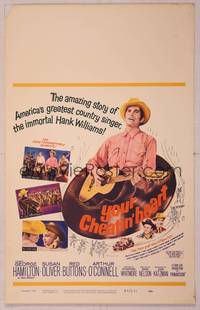 9e143 YOUR CHEATIN' HEART WC '64 great image of George Hamilton as Hank Williams with guitar!