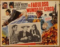 9f635 CIRCUS WORLD Mexican LC '65 Claudia Cardinale, John Wayne, wild border art!