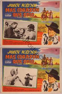 9f607 SEARCHERS 2 Mexican LCs '56 art of John Wayne in Monument Valley, John Ford!