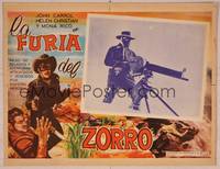9f769 ZORRO RIDES AGAIN Mexican LC '50s masked John Carroll in title role w/machine gun!