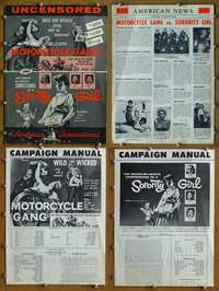 9f351 MOTORCYCLE GANG/SORORITY GIRL pressbook '57 AIP double-bill, uncensored, wild & wicked!