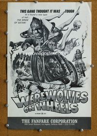9f529 WEREWOLVES ON WHEELS pressbook '71 great art of wolfman biker on motorcycle by Joseph Smith!
