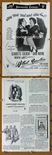 9f548 WITHOUT RESERVATIONS pressbook R60s many great images of John Wayne & Claudette Colbert!