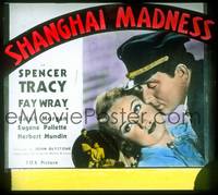 9h106 SHANGHAI MADNESS glass slide '33 romantic close up of Spencer Tracy & pretty Fay Wray!