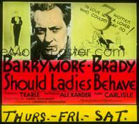 9h107 SHOULD LADIES BEHAVE glass slide '33 3 women in love with Lionel Barrymore couldn't say no!