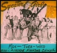 9h111 SWEATER GIRL glass slide '42 Eddie Bracken surrounded by June Preisser & lots of girls!