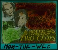 9h113 TALE OF TWO CITIES glass slide '35 Ronald Colman, Elizabeth Allan, by Charles Dickens!