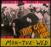 9h115 THIS GUN FOR HIRE glass slide '42 great c/u of Alan Ladd holding unconscious Veronica Lake!